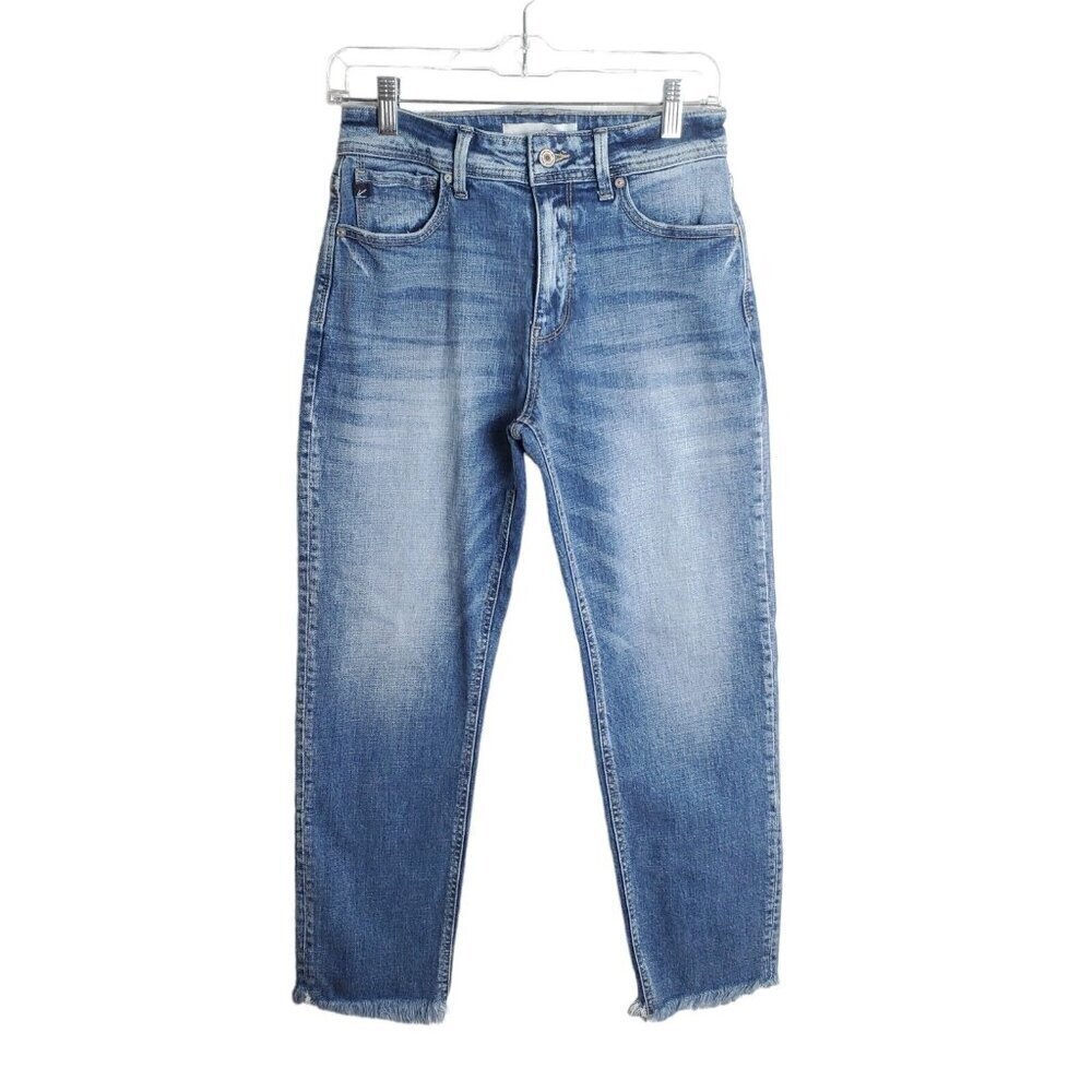 Kancan Ankle Crop Jeans Womens 7 27 Raw Hem Medium Wash Midrise Classic Stretch